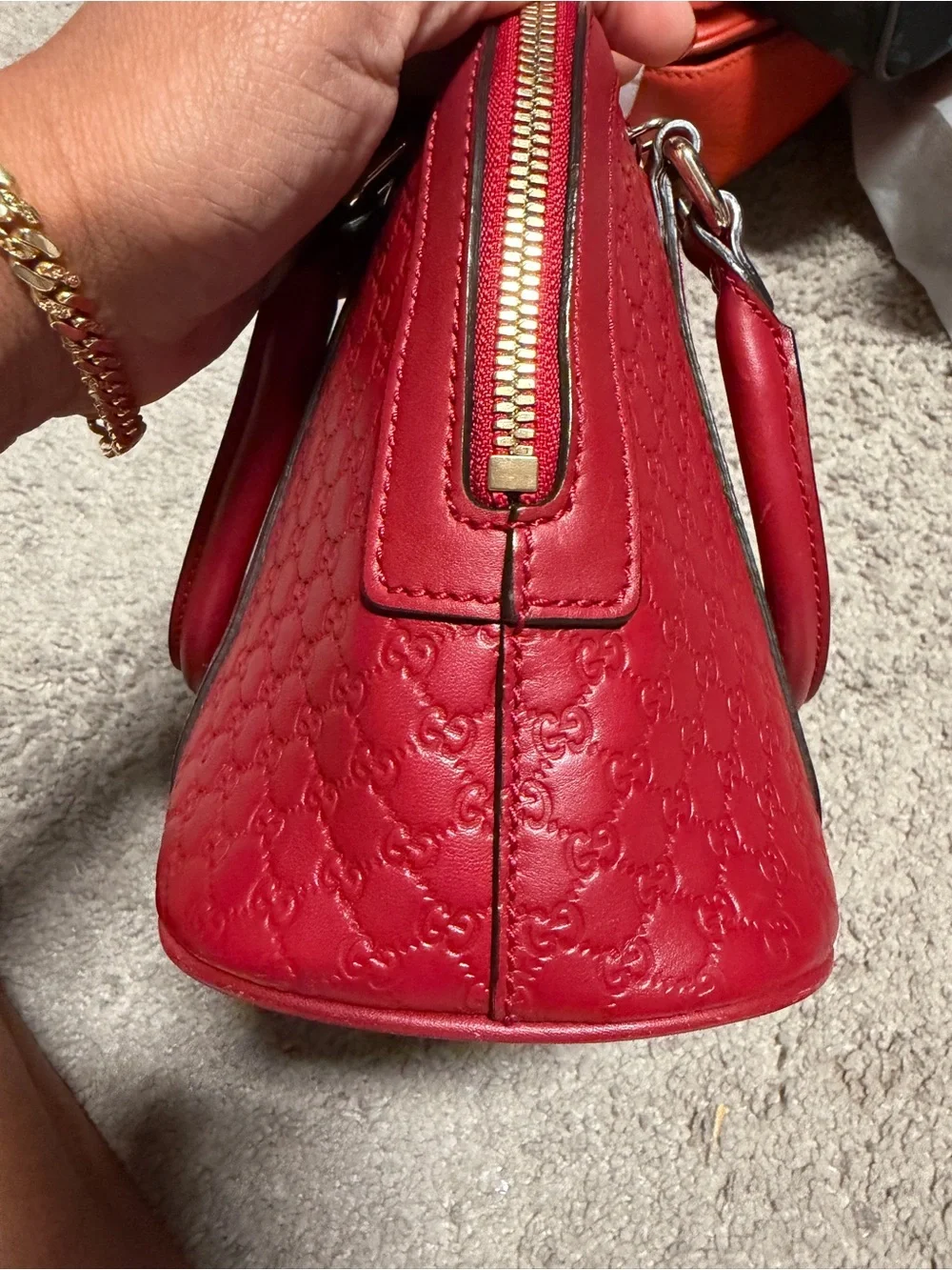 Gucci Red GG-Embossed Dome Satchel with Gold Hardware